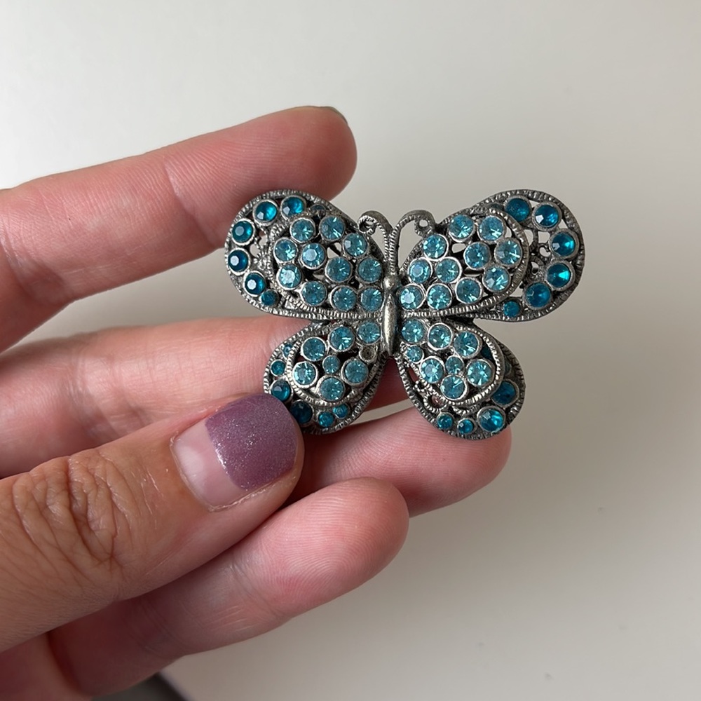 Blue Rhinestone Butterfly Pin - Picture 3 of 4